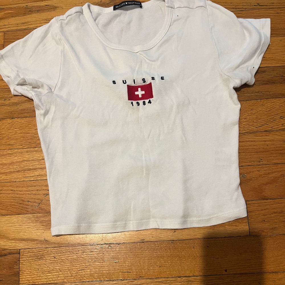 Brandy Melville White Tee with Suisse 1984 Design